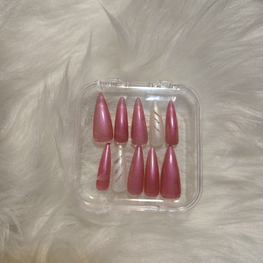 Pink and White Press-On Nails